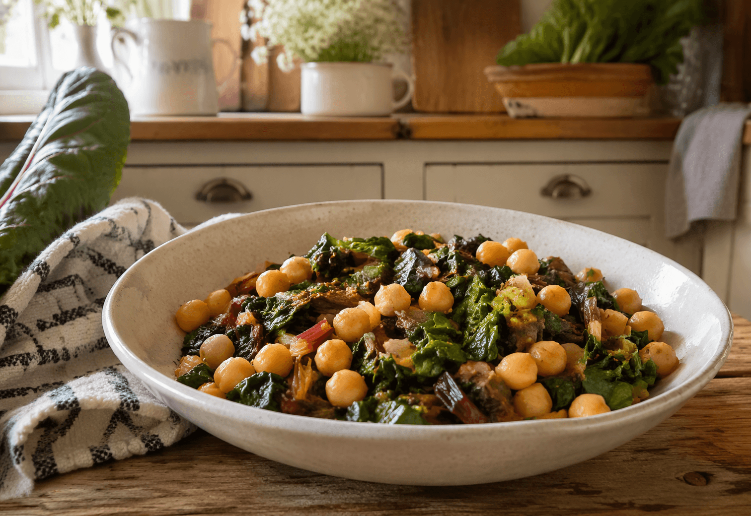 Image of Garlic & lemon swiss chard with chickpeas