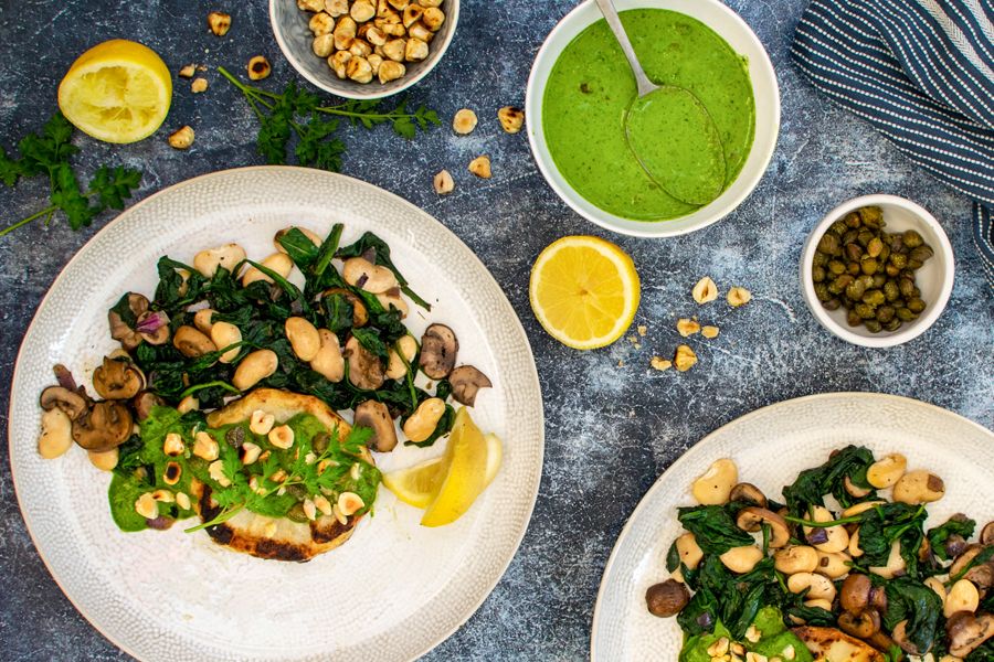 Image of Roasted Celeriac Steaks with Green Tahini Sauce