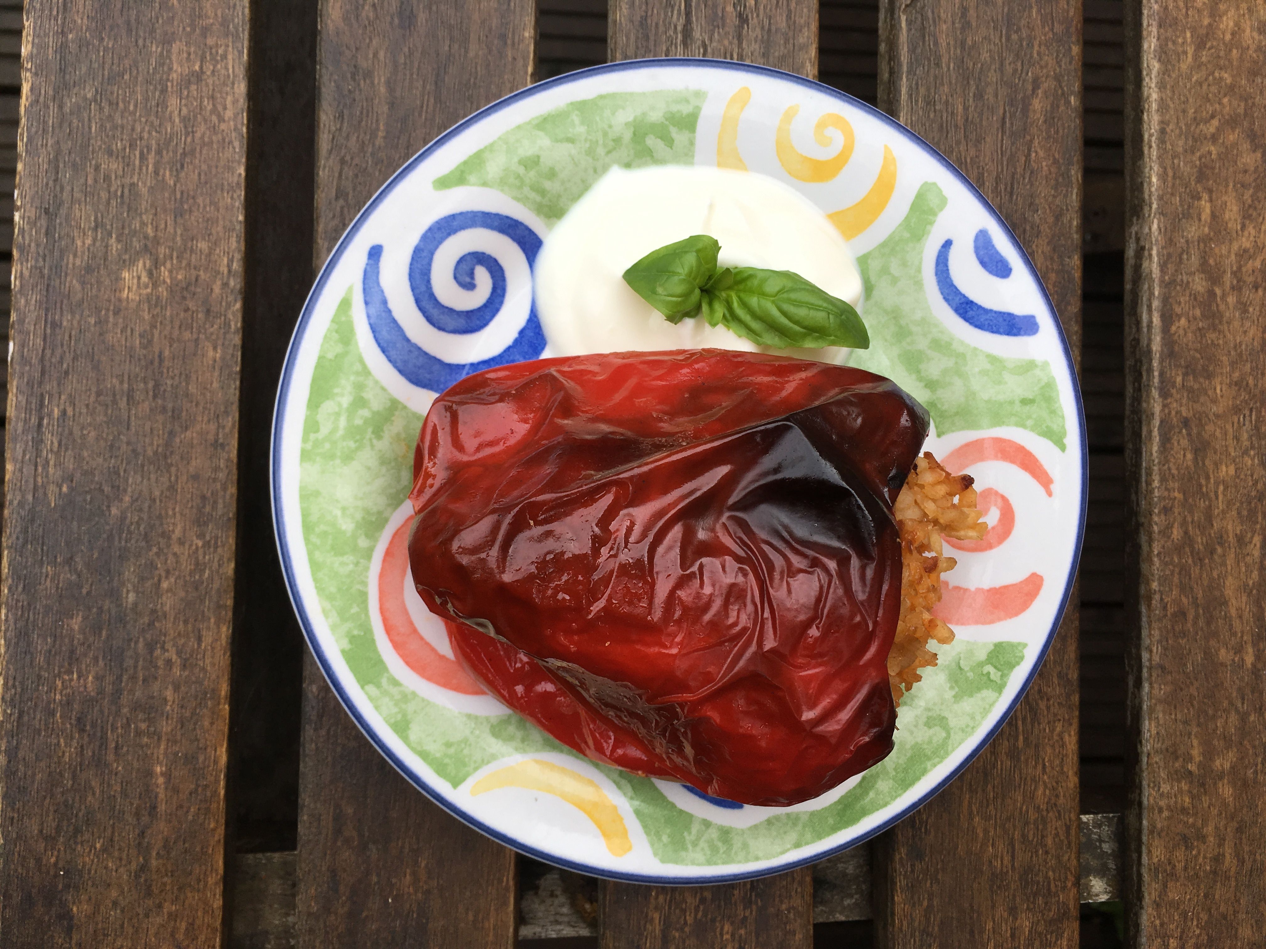 Image of Stuffed Peppers with Seasonal Veg and Rice