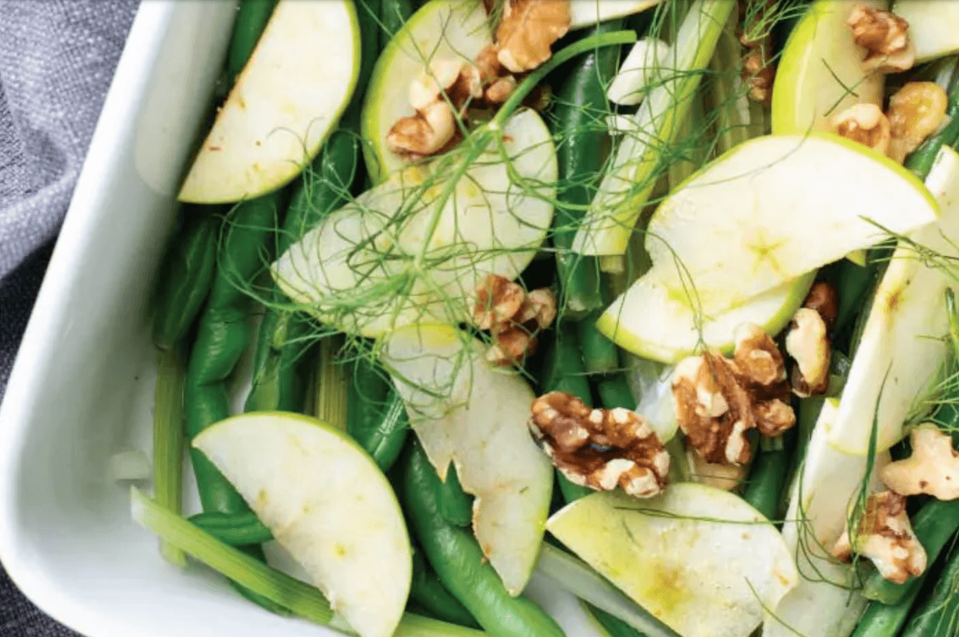 Image of Warm Runner Bean Salad with Apple, Fennel and Walnut Dressing
