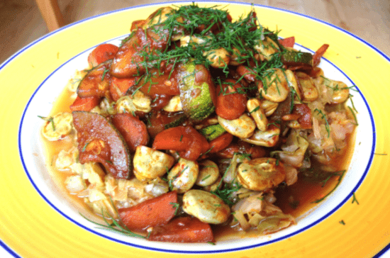 Image of Broad Bean & Courgette Stir-Fry with Cabbage Medley